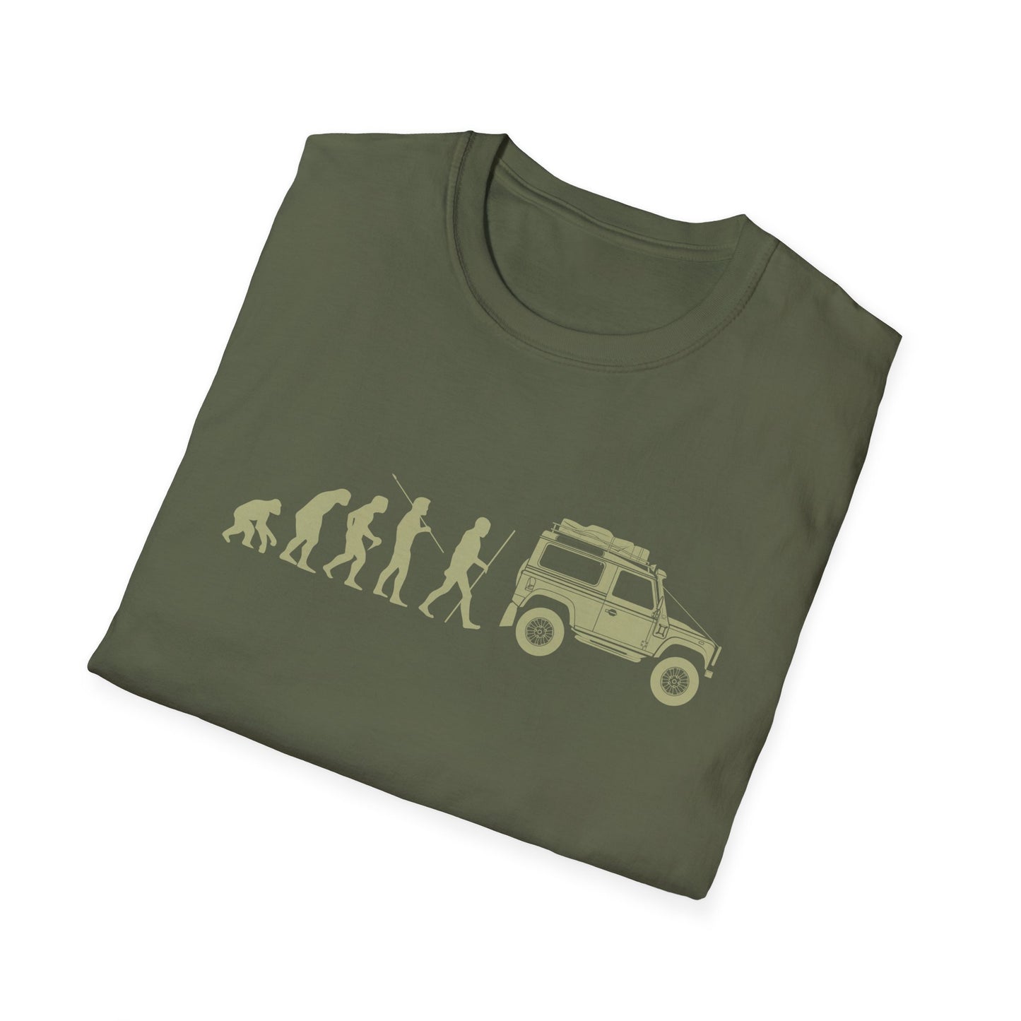 Evolution of Man: Land Rover Defender Unisex Softstyle T-Shirt