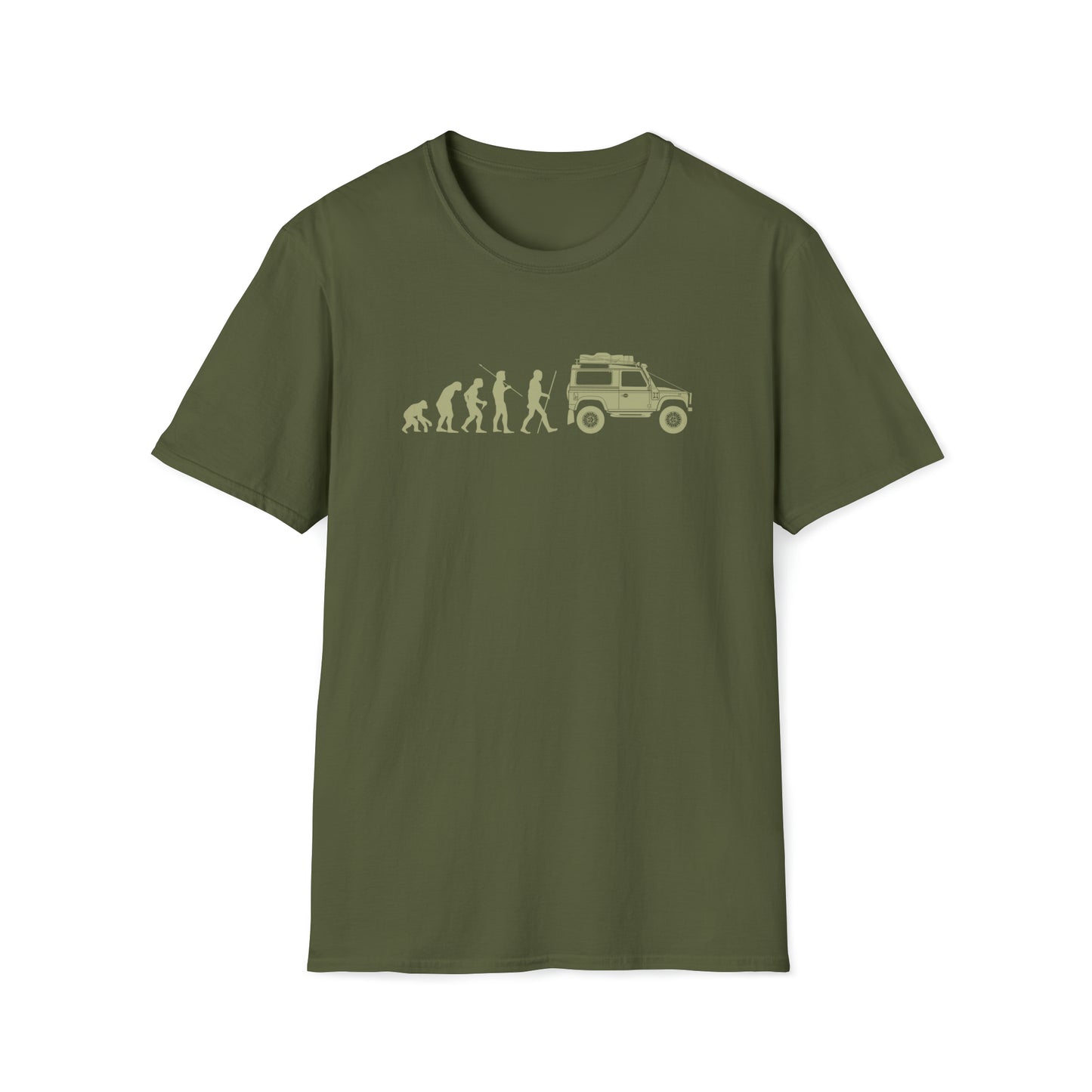 Evolution of Man: Land Rover Defender Unisex Softstyle T-Shirt